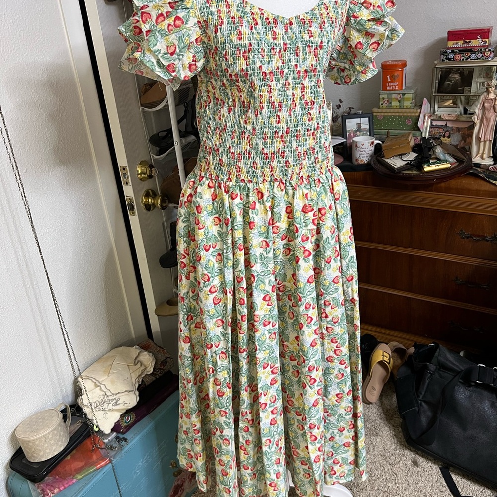 Ivy City Co Cream Maxi Sundress with Smocked Bodice and Puff Sleeves